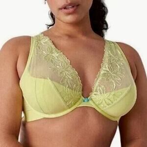 NEW CACIQUE Yellow-Green Lace Embroidered Underwire Bra 38DDD Tropical Feminine
